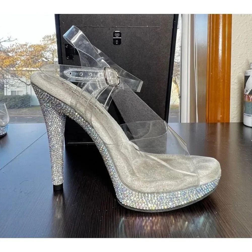 PLEASER RHINESTONED STRIPPER HEELS - Sultry-608DM - Fabulicious - EUC - Picture 5 of 6